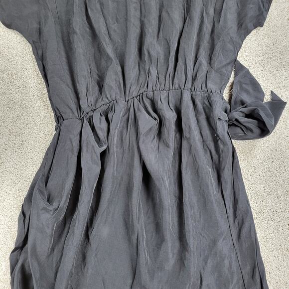 Yoins Womens Wrap Dress Large Black Tie Crewneck Short Sleeve Ruched Mini NEW - Picture 10 of 16